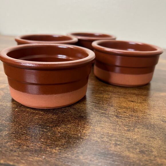 Set of 4 Cermer Ramekins Brown Glazed Terracotta Baking Kitchen 4oz Custard Cups - Picture 1 of 8